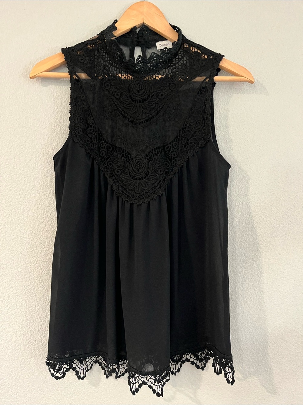 Black Crocheted Lace High-Neck Sleeveless Blouse